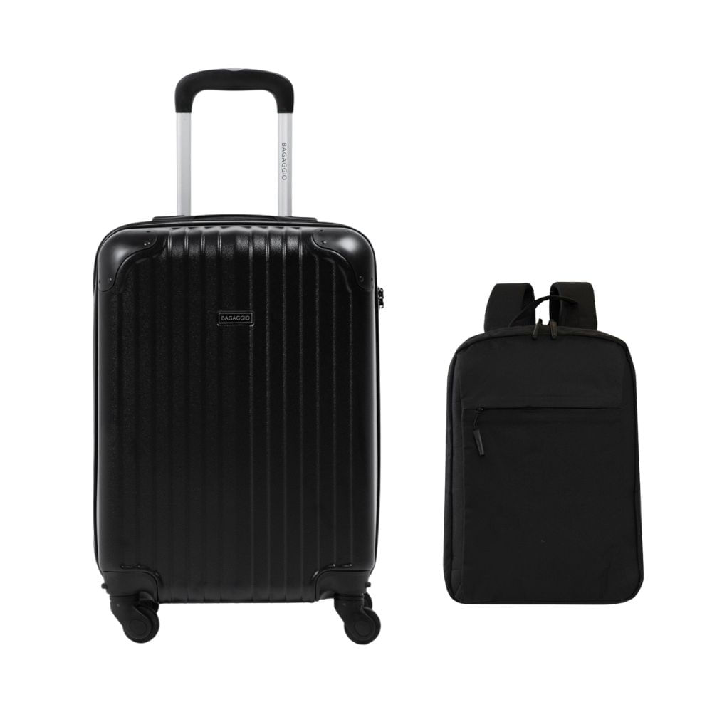 Kit Mala de Bordo 10 kg Abs 4 Rodas Turquia Preta + Mochila Masculina Executiva para Notebook Slim Horizonte