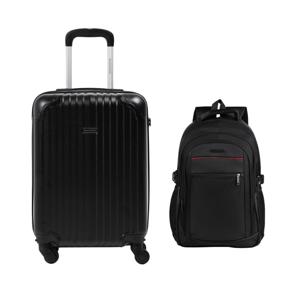 Kit Mala de Bordo 10 kg Abs 4 Rodas Turquia Preto + Mochila Masculina Executiva para Notebook Pulse Preta