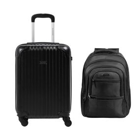 Kit Mala de Bordo 10 kg Abs 4 Rodas Turquia Preta + Mochila Masculina Executiva para Notebook Tech Preta