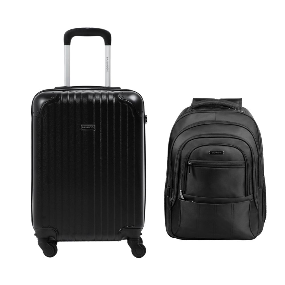 Kit Mala de Bordo 10 kg Abs 4 Rodas Turquia Preta + Mochila Masculina Executiva para Notebook Tech Preta