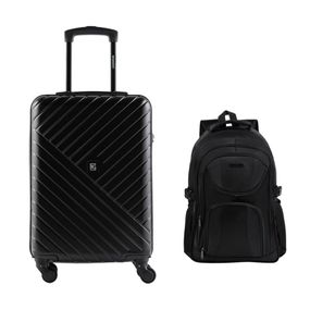 Kit Mala de Bordo 10 kg Abs 4 Rodas Detroit Preta + Mochila Grande Para Notebook Elevate Preto