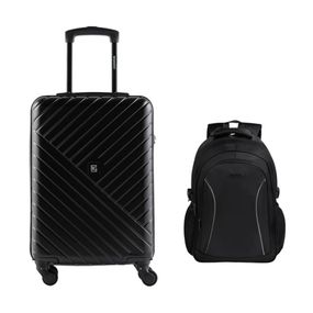 Kit Mala de Bordo 10 kg Abs 4 Rodas Detroit Preta + Mochila Masculina Executiva para Notebook Mover Preta