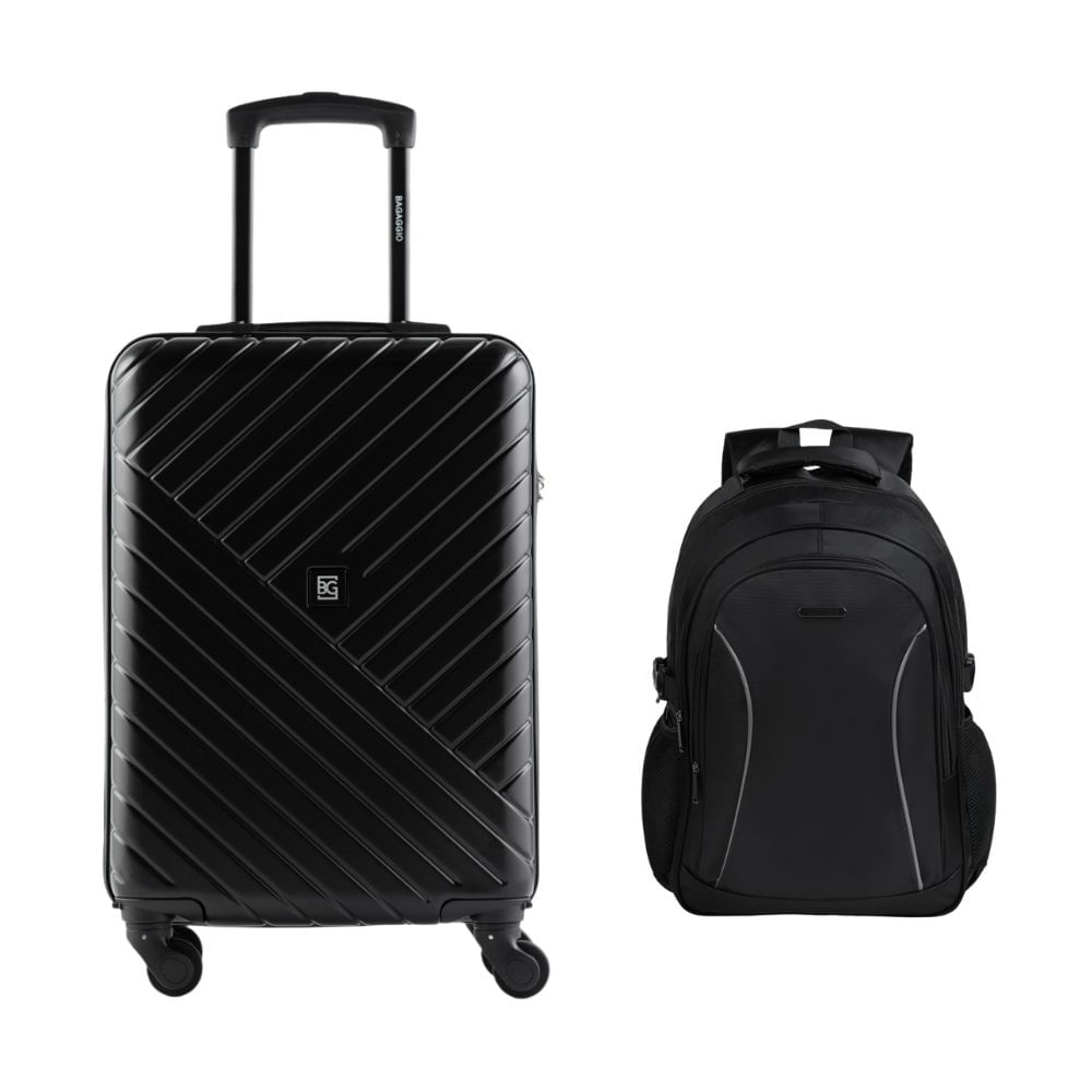 Kit Mala de Bordo 10 kg Abs 4 Rodas Detroit Preta + Mochila Masculina Executiva para Notebook Mover Preta