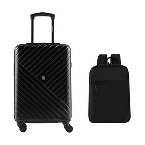 Kit Mala de Bordo 10 kg Abs 4 Rodas Detroit Preta + Mochila Masculina Executiva para Notebook Slim Horizonte