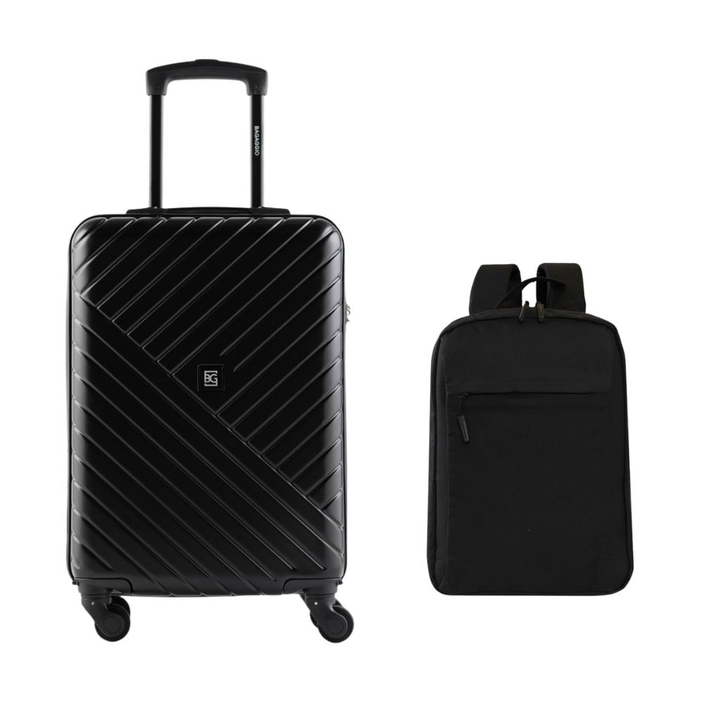 Kit Mala de Bordo 10 kg Abs 4 Rodas Detroit Preta + Mochila Masculina Executiva para Notebook Slim Horizonte