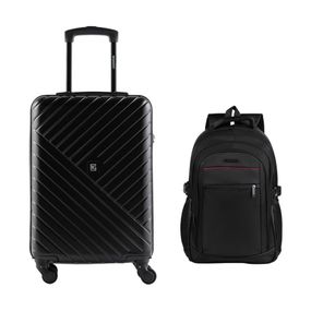 Kit Mala de Bordo 10 kg Abs 4 Rodas Detroit Preta + Mochila Masculina Executiva para Notebook Pulse Preta