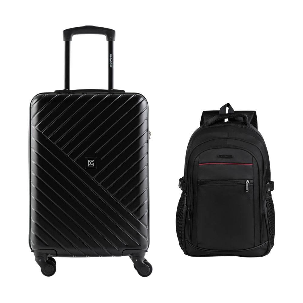 Kit Mala de Bordo 10 kg Abs 4 Rodas Detroit Preta + Mochila Masculina Executiva para Notebook Pulse Preta