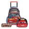 Kit Mochila de Rodinha, Lancheira Térmica, Estojo  Infantil Masculino Masculina Carros Cinza e Azul