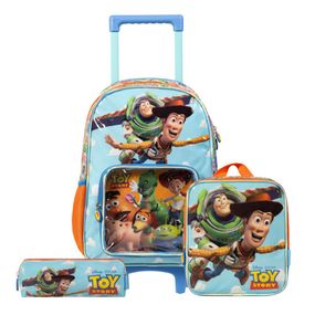 Kit Mochila de Rodinha, Lancheira Térmica, Estojo Infantil Masculino Toy Story Azul