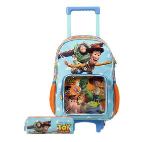 Kit Mochila de Rodinha e Estojo Escolar Infantil Masculino Toy Story Azul