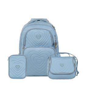 Kit Mochila, Lancheira Térmica, Estojo Feminino Juvenil BG Girl Azul