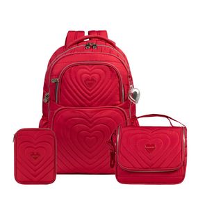 Kit Mochila, Lancheira Térmica, Estojo Feminino Juvenil BG Girl Vermelho