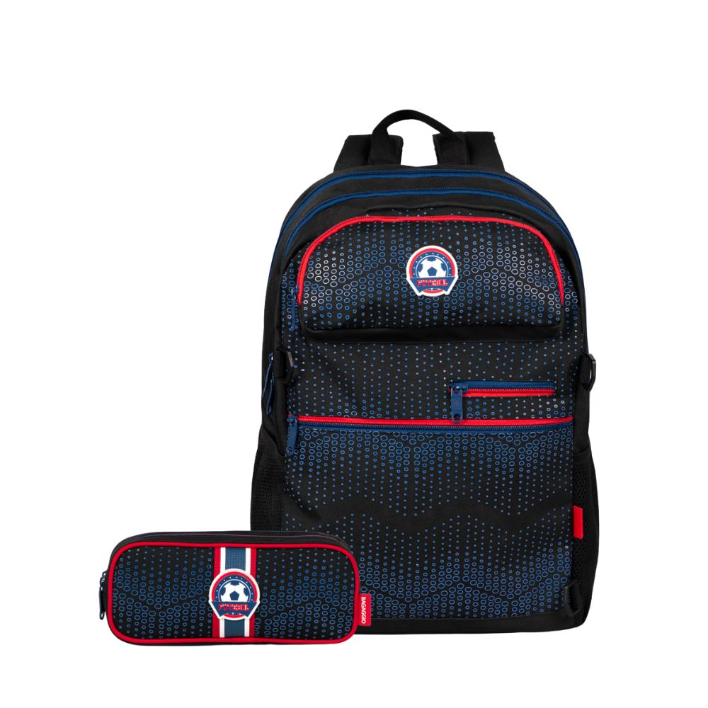 Kit Mochila e Estojo Masculino Futebol Preta