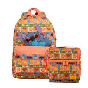 Kit Mochila e Lancheira Térmica Feminina Stitch Tropical Rosa