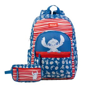 Kit Mochila e Nécessaire Feminina Stitch Happiness Azul