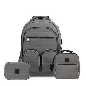 Kit Mochila, Lancheira Térmica, Estojo Juvenil Color Block Cinza