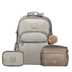 Kit Mochila, Lancheira Térmica, Estojo Box Feminino Juvenil Perolada Ouro Velho