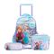 Kit Mochila de 4 Rodinhas, Lancheira Térmica, Estojo Infantil Feminino Frozen Azul e Roxo