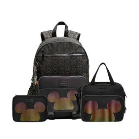 Kit Mochila, Lancheira, Estojo Feminino Juvenil Mickey Preta