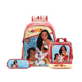 Kit Mochila, Lancheira Térmica, Estojo Feminino  Disney Moana Rosa