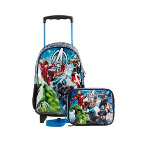 Kit Mochila de Rodinha e Lancheira Térmica  Infantil Masculina Vingadores Azul