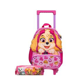 Kit Mochila de Rodinha e Estojo Baby Feminino Patrulha Canina Skye Rosa