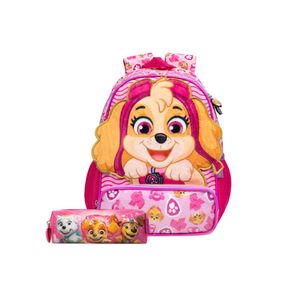 Kit Mochila Escolar e Estojo Baby Feminino Infantil Pré Escolar Patrulha Canina Skye Rosa