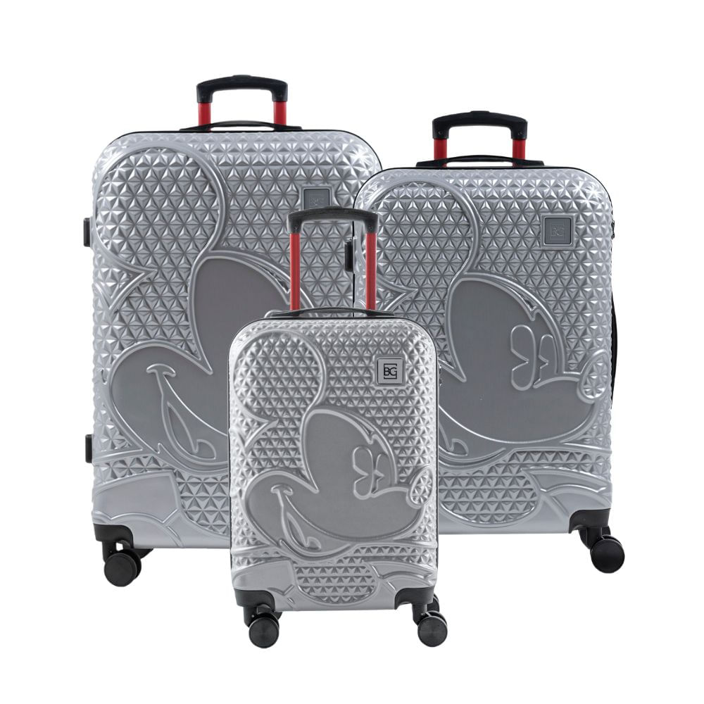 Conjunto de Malas ABS 4 Rodas P, M e G Mickey Epcot Prata