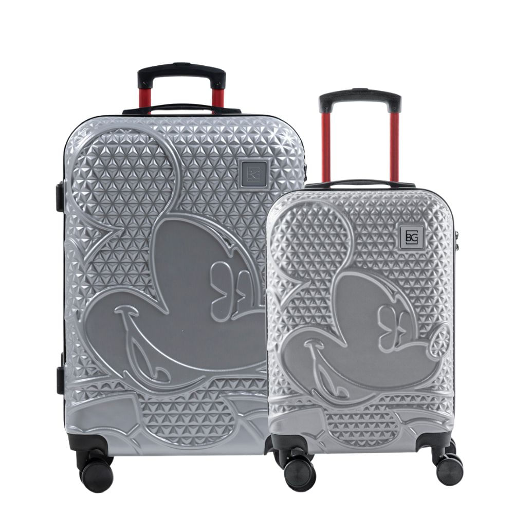 Conjunto de Malas ABS 4 Rodas P e M Mickey Epcot Prata