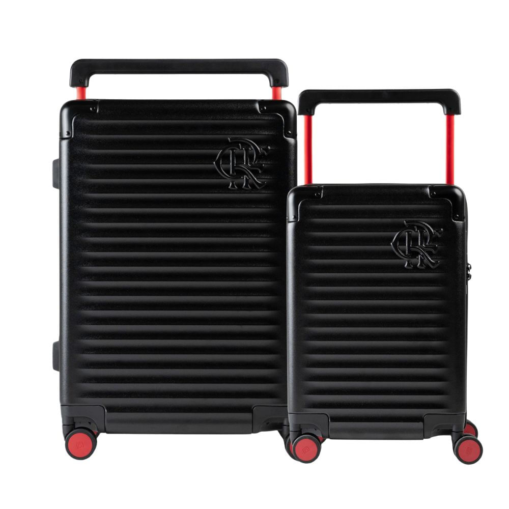 Conjunto de Malas Policarbonato 4 Rodas P e M Premium Oficial Flamengo Preta