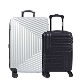 Conjunto de Malas ABS 4 Rodas Quebec PP 18,5" Preta e Stadium Média 23 Kg Prata