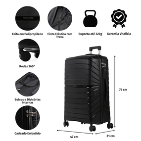 Mala de Viagem Grande 32 Kg Polipropileno 4 Rodas Rover Off White – foto 2