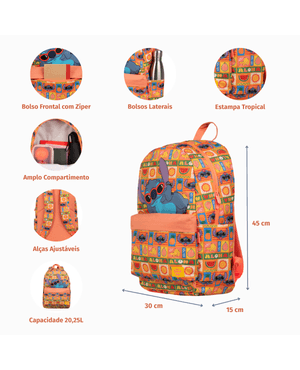 Mochila Escolar Feminina Juvenil Stitch Tropical Rosa – foto 3
