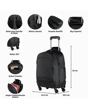 Mochila de 4 Rodinhas Masculina Grande Executiva Advanced Preta – foto 3