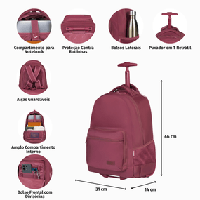 Mochila Feminina com Rodas Studio Executiva Vinho – foto 2