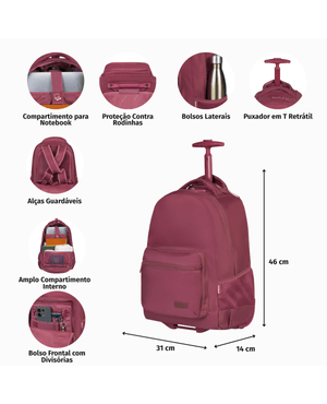 Mochila Feminina com Rodas Studio Executiva Vinho – foto 2