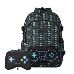 Kit Mochila e Estojo Box Masculino Video Game Preta