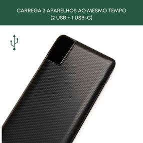 Carregador Portátil Power Bank 10.000 mAh 2 USB + 1 USB-C Preto – foto 2