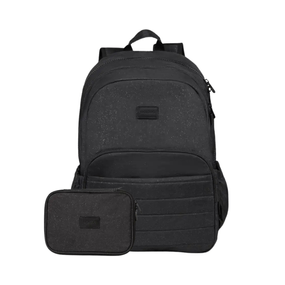 Kit Mochila, Estojo Juvenil Feminino Crinkle Glitter Preta