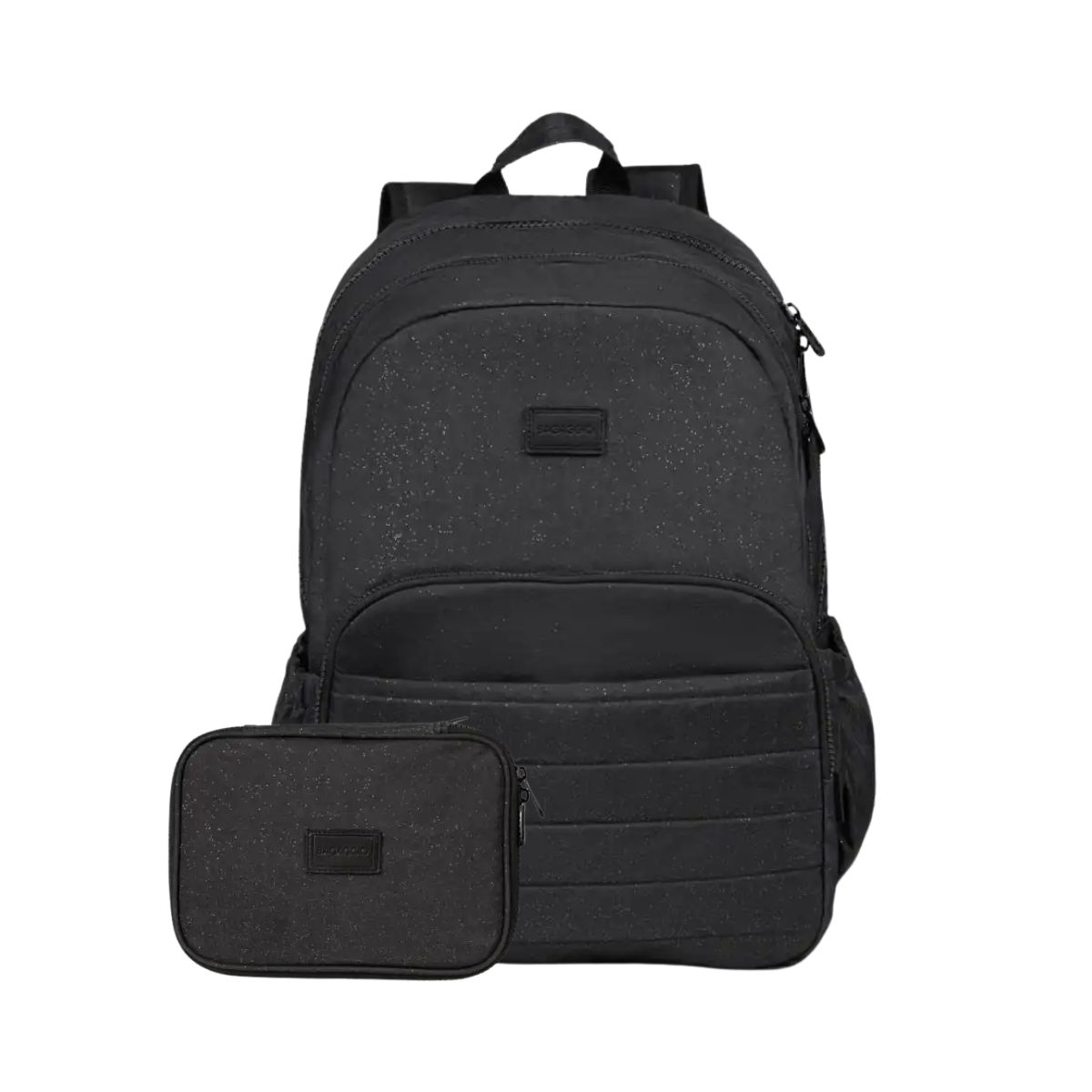 Kit Mochila, Estojo Juvenil Feminino Crinkle Glitter Preta