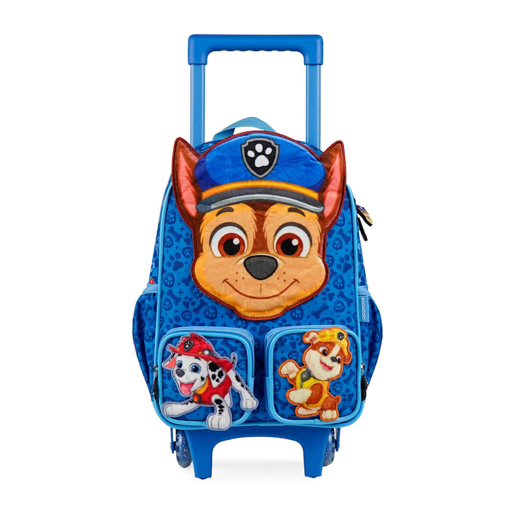 Mochila de Rodinha Infantil Pré Escolar Masculina Patrulha Canina Chase Baby Azul Escuro