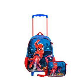 Kit Mochila de Rodinha e Lancheira Térmica Infantil Masculina Homem Aranha Azul Escura