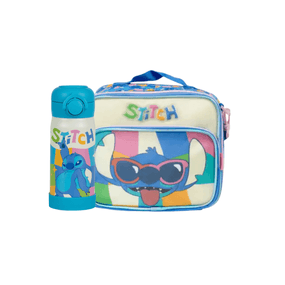 Kit Lancheira Térmica Feminina, Garrafa Térmica 350ml Stitch Azul