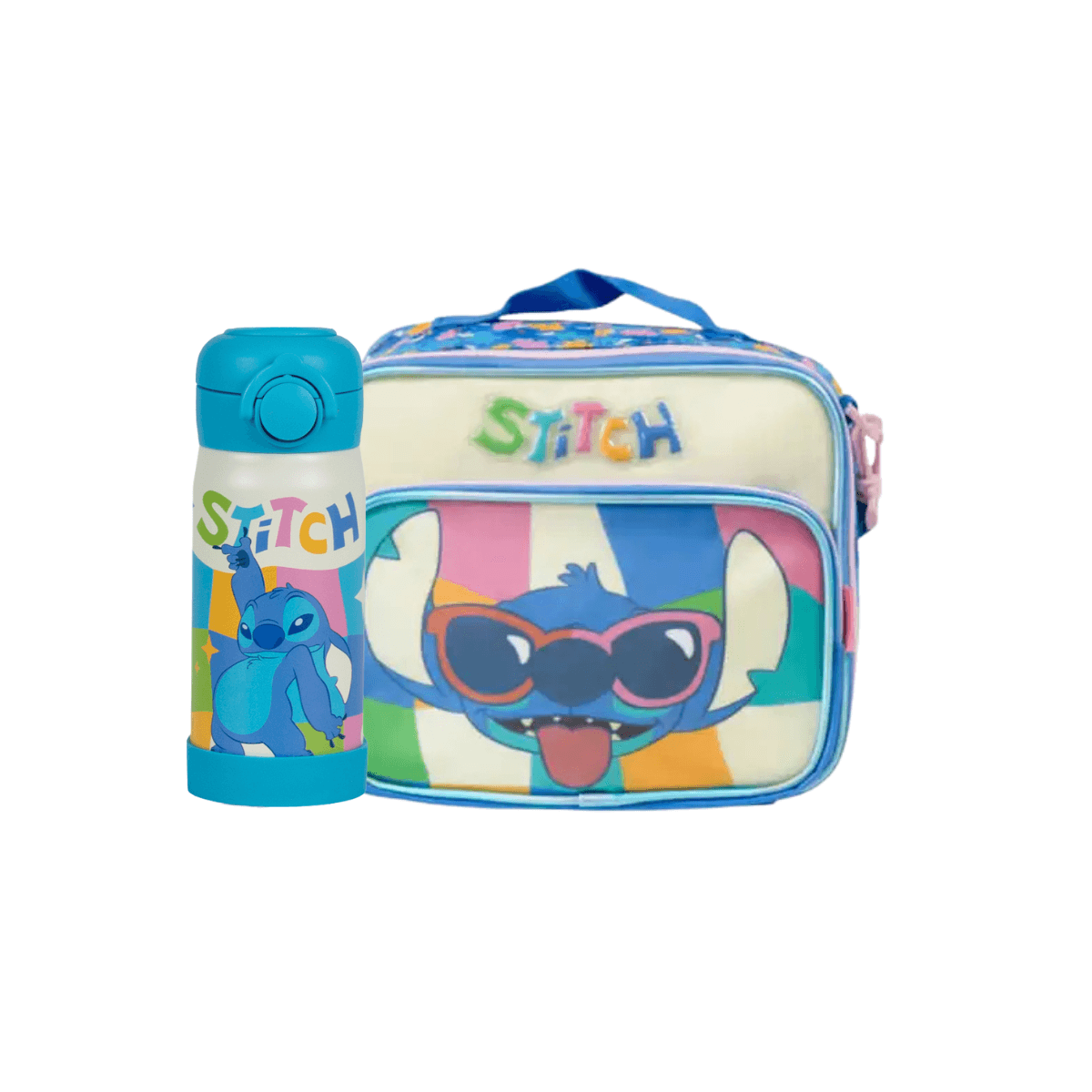 Kit Lancheira Térmica Feminina, Garrafa Térmica 350ml Stitch Azul