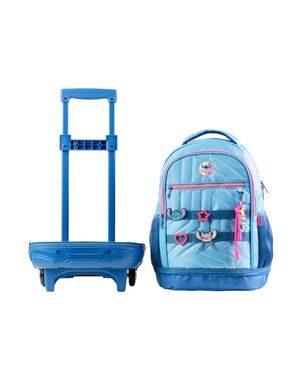 Kit Mochila de Rodinhas, Lancheira Térmica, Estojo Feminino Stitch Star Azul – foto 6