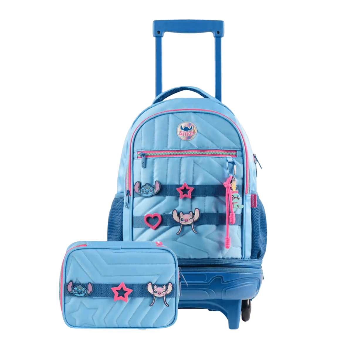 Kit Mochila de Rodinhas e Estojo Feminino Stitch Star