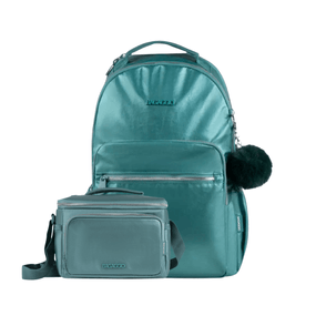 Kit Mochila Feminina + Lancheira Térmica Perolada Verde Escura