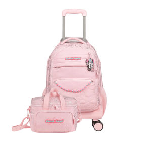 Kit Mochila de 4 rodinhas e Lancheira Térmica Feminina Stitch & Angel