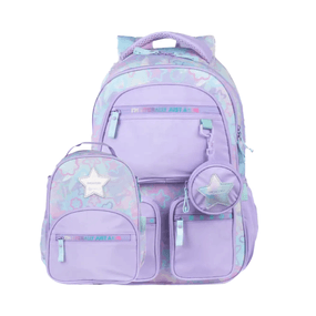 Kit Mochila Escolar Feminina, Lancheira Térmica Juvenil Star Candy Lilás