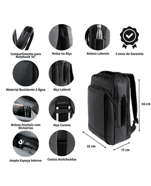 Mochila Masculina Executiva para Notebook Resistente à Água Advanced Preta – foto 2